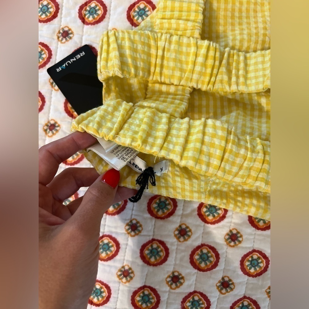 NWT Renuar Yellow & White Picnic Cropped Tank Open Back - Picture 3 of 7